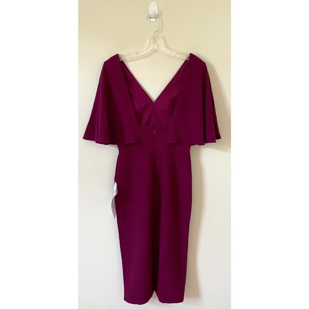 Dress the Population Open Back Midi Dress Plum Purple Size Small NEW